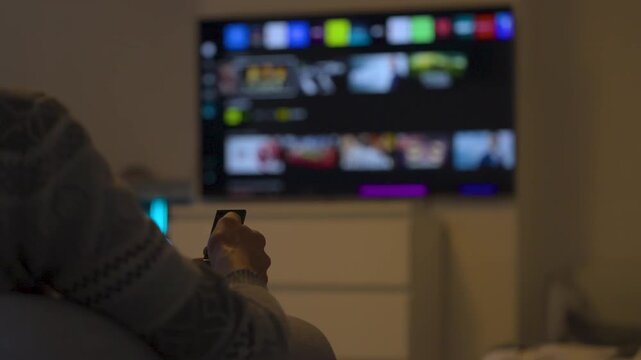 Watching streaming tv with remote in cozy living room