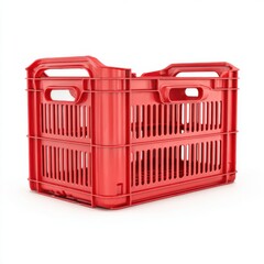 Red plastic crate for storage and transport