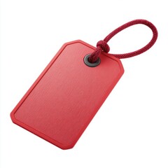 Red tag with braided string on white background