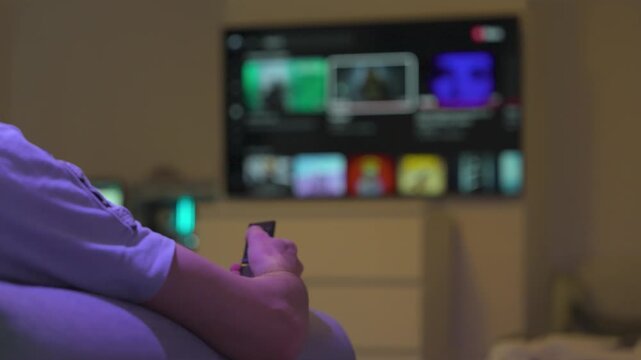 Relaxing on Sofa Watching Streaming TV with Remote