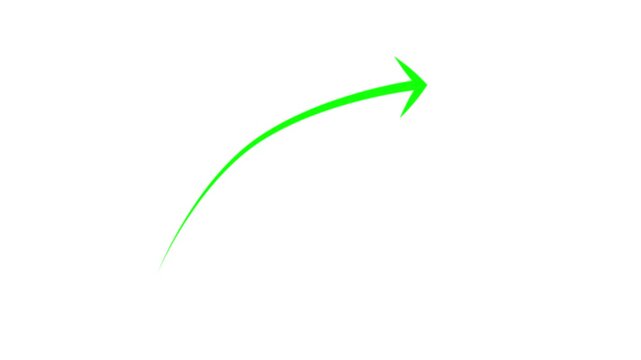 A vibrant green curved arrow pointing upwards and to the right.
