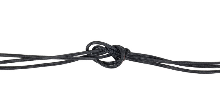 big knot in black cord or string cable isolated on white or transparent png