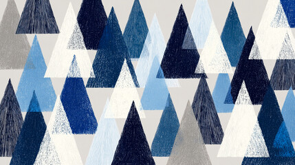 深みのあるブルーとホワイトの幾何学的な森・冬の静寂