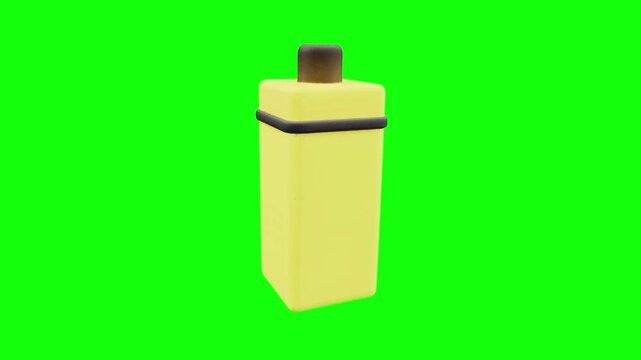 3D A tall  rectangular yellow object with a black stripe  and a dark cap animated