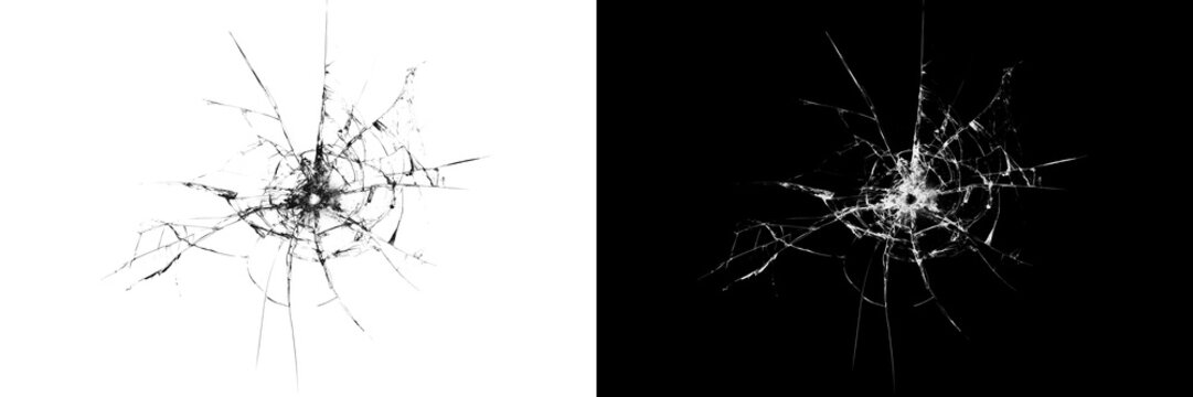 Abstract shattered glass design with sharp splinters and fracture lines. Concept of danger, sabotage and sudden damage.