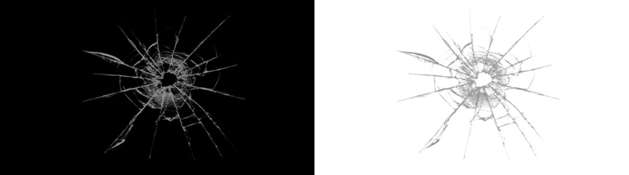 Shattered glass texture with cracked broken screen effect isolated on transparent background. Realistic fracture, smash and impact damage overlay.