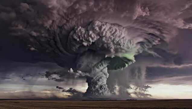 Dramatic Supercell Thunderstorm Cloud Formation Over Open Plains