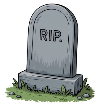 Cartoon tombstone with RIP and grass gravestone grave isolated on a transparent background