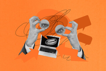 Poster sketch image artwork 3D photo collage of hate aggressive angry face emotion fragment eyes...