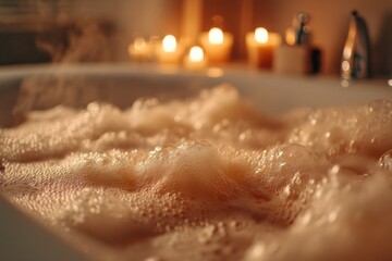 Fototapeta premium Warm Bubble Bath with Candlelight and Cozy Spa Atmosphere