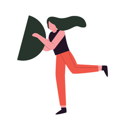 Abstract woman holding half circle shape. Abstract people with geometry shapes flat illustration