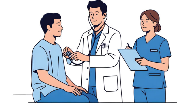 Vector of doctor and nurse examining patient