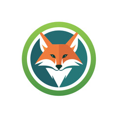 Obraz premium Stylized fox head logo design in a vibrant circular emblem, symbolizing intelligence and nature