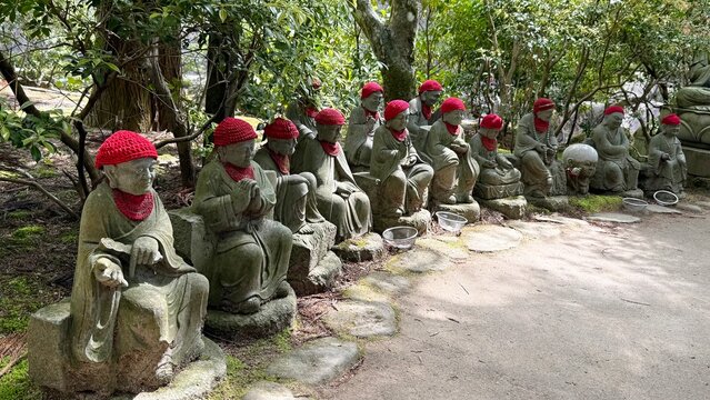 Small stone statues of Jizo in Japan