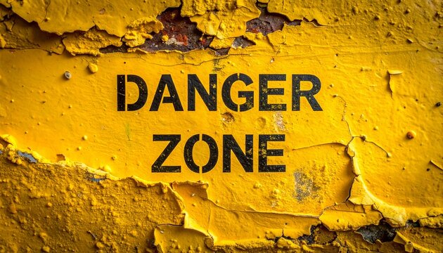A weathered yellow surface with bold DANGER ZONE lettering, signaling an area of potential hazard. 