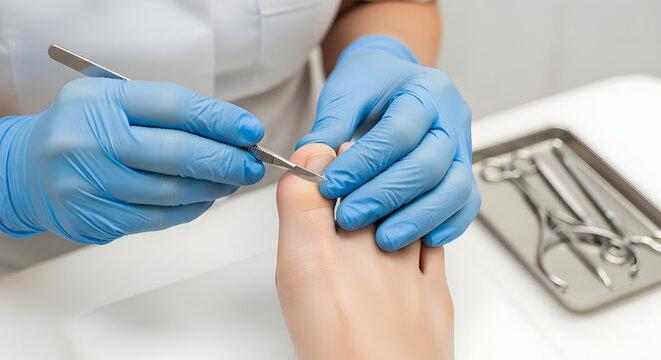 Close up of a podiatrist performing a toenail procedure
