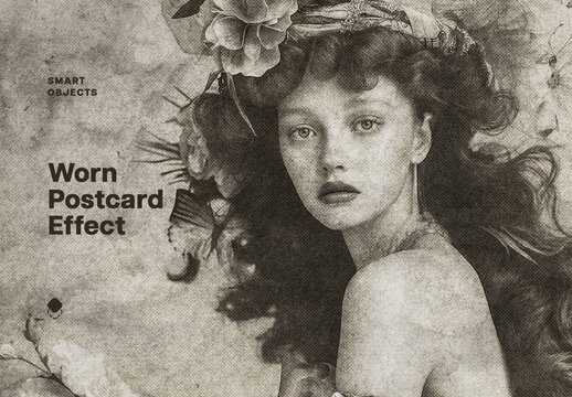 Worn Postcard Photo Effect Mockup