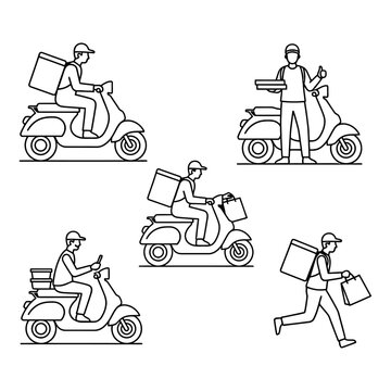 A delivery man is making a delivery on his scotty minimal vector silhouette illustrator  
