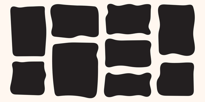 Doodle curvy frame organic wavy shape with abstract text box and cloud or playful blob for random form. Simple squiggly uneven blot and badge element through oval amoeba graphic with black