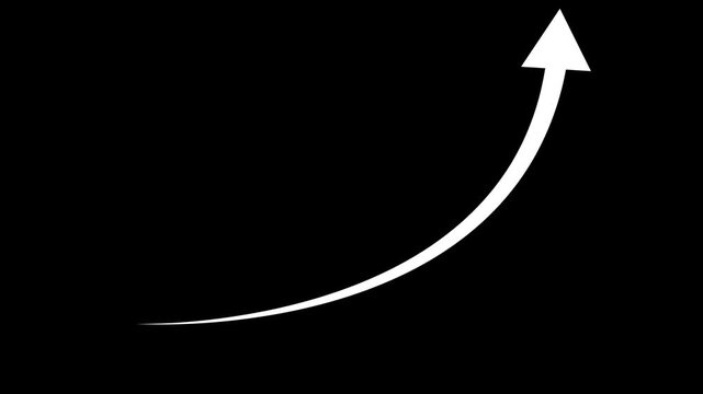White curved upward arrow animation. Growth and progress symbol animation with transparent background