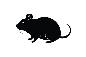 Obraz premium Silhouette of a small black rat with whiskers and tail on white background