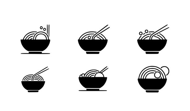 Minimal ramen bowl noodle logo set premium vector illustration