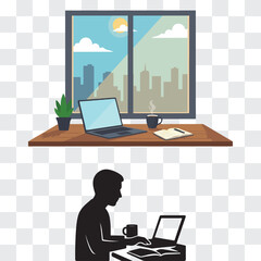 Freelancer Workspace Silhouette Laptop Coffee