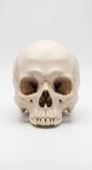 Obraz premium Anatomical human skull model front view on white background for educational and medical study of skeletal structure