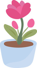 Pink Flower in Blue Pot Cute Illustration