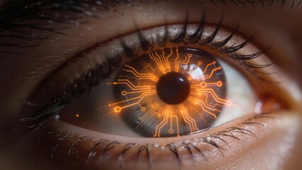 Closeup of an eye with circuit design
