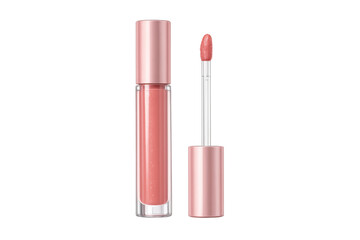 Pink lip gloss tube with applicator for makeup, beauty, and cosmetic concepts, on a transparent background