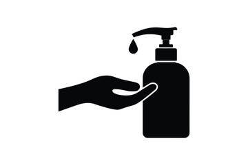 Obraz premium Hand sanitizing liquid dispenser icon silhouette representing hygiene protection and germ prevention practices