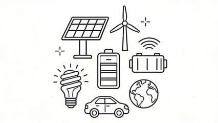 Icons representing renewable energy and sustainability