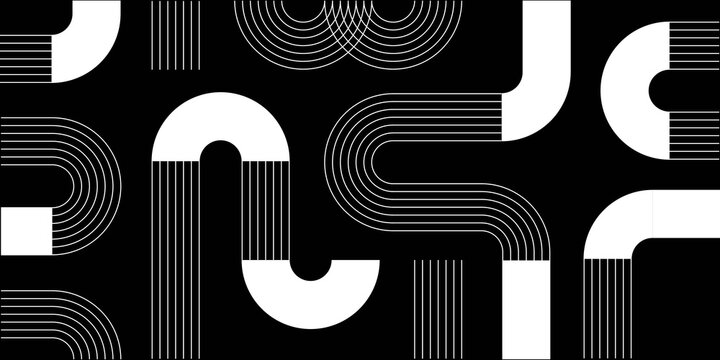 Abstract linear pattern illustration with flowing parallel stripes. White, black, monochrome. Dark mode modern art composition, for branding, packaging, editorial layouts, stylish backgrounds. 