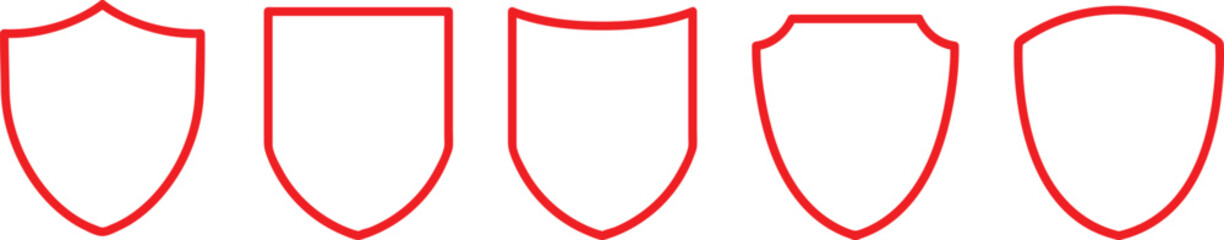Set of Minimalist Red Shield Outline Icons for Security and Protection