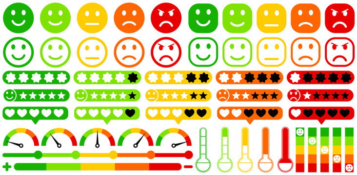 set collections Feedback icon. Rating scale symbol. Bad and good review. Mood indicator scale. Sad and happy emoticons sign design vector illustration