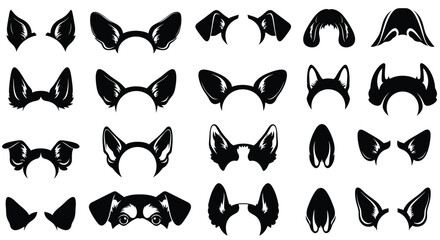Collection of dog ear silhouettes on white background