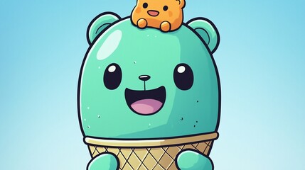 Cute Bear Ice Cream Cartoon