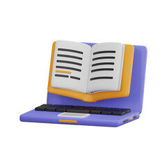 digital learning and knowledge represented by a laptop and open book . Isolated on transparent background, png