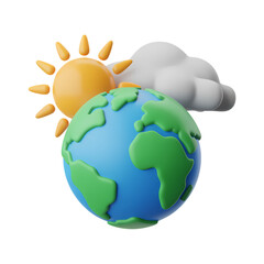 vibrant 3d earth illustration highlighting weather elements, solar radiance and atmospheric condition  . Isolated on transparent background, png