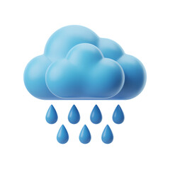 3D rendered cloud with raindrops symbolizes weather elements and natural phenomena  . Isolated on transparent background, png