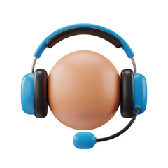 Support service icon: A 3D render of a friendly-looking sphere with a headset . Isolated on transparent background, png