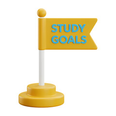 Conceptual Render of Study Goals, a flag symbolizes academic ambitions, with text on yellow banner. . Isolated on transparent background, png