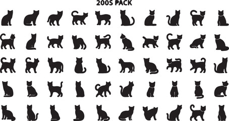 Black Cat Silhouette Posing Collection Cartoon Illustration Pack