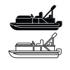 Black and white outline of a pontoon boat and its simplified version © MstLaila