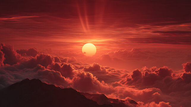 Vibrant Sunbeams Pierce Through Fiery Clouds at Sunrise
