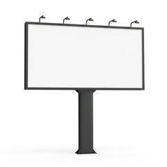 Obraz premium Large Outdoor Billboard Structure With A Blank White Screen Mounted On A Dark Gray Pole And Illuminated By Overhead Spotlights Against A White Background Isolated White Background