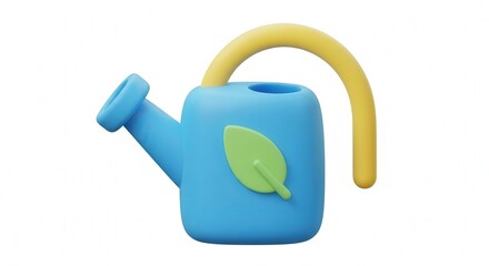 Obraz premium Eco-Friendly Blue Watering Can with Green Leaf for Garden Gardening