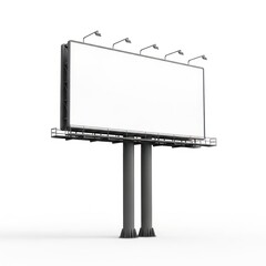 Obraz premium Large Outdoor Billboard Structure With Blank White Display And Two Support Poles Illuminated By Spotlights Isolated White Background