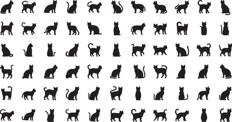 Cat Silhouette Pet Collection Cute Cartoon Vector